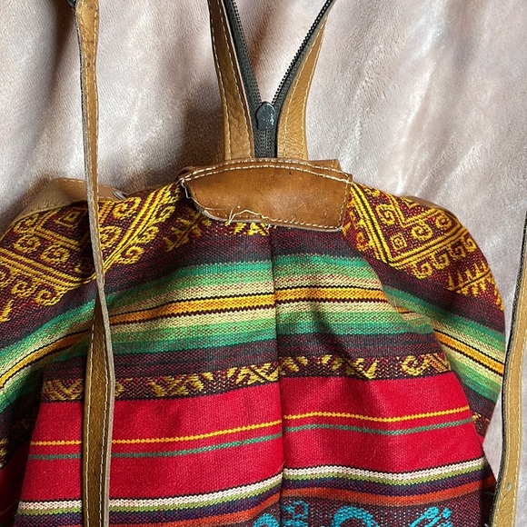 Aztec Leather and canvas backpack/ single shoulder bag - Picture 7 of 16